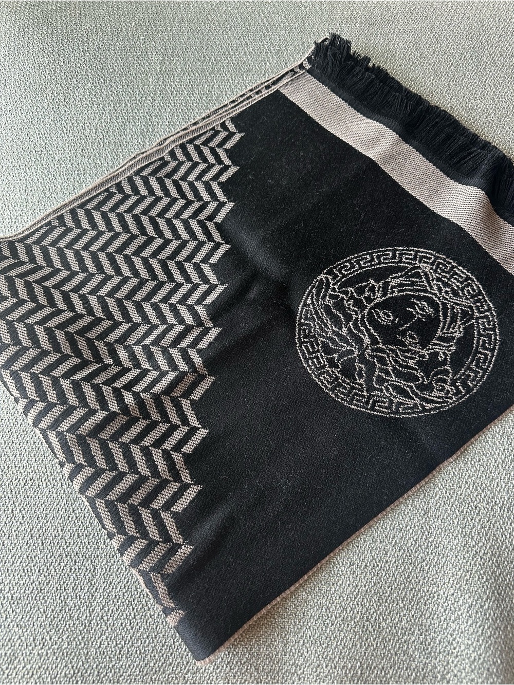 Versace Black and Gray/tan Medusa Patterned Scarf - Mens - never worn